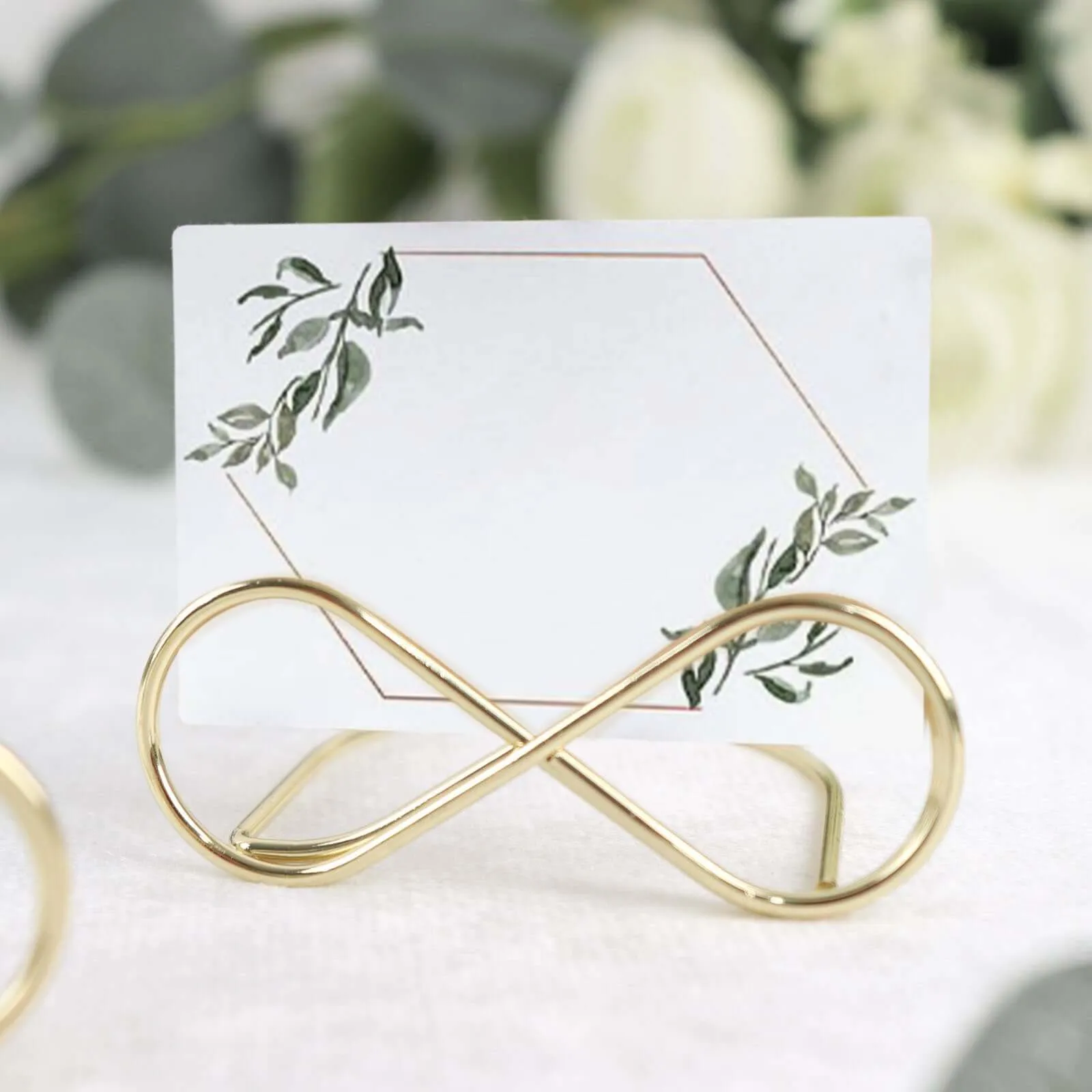 10 Pack Gold Metal Infinity Card Holder Stands, Table Number Stands, Wedding Table Place Card Menu Clips 3"