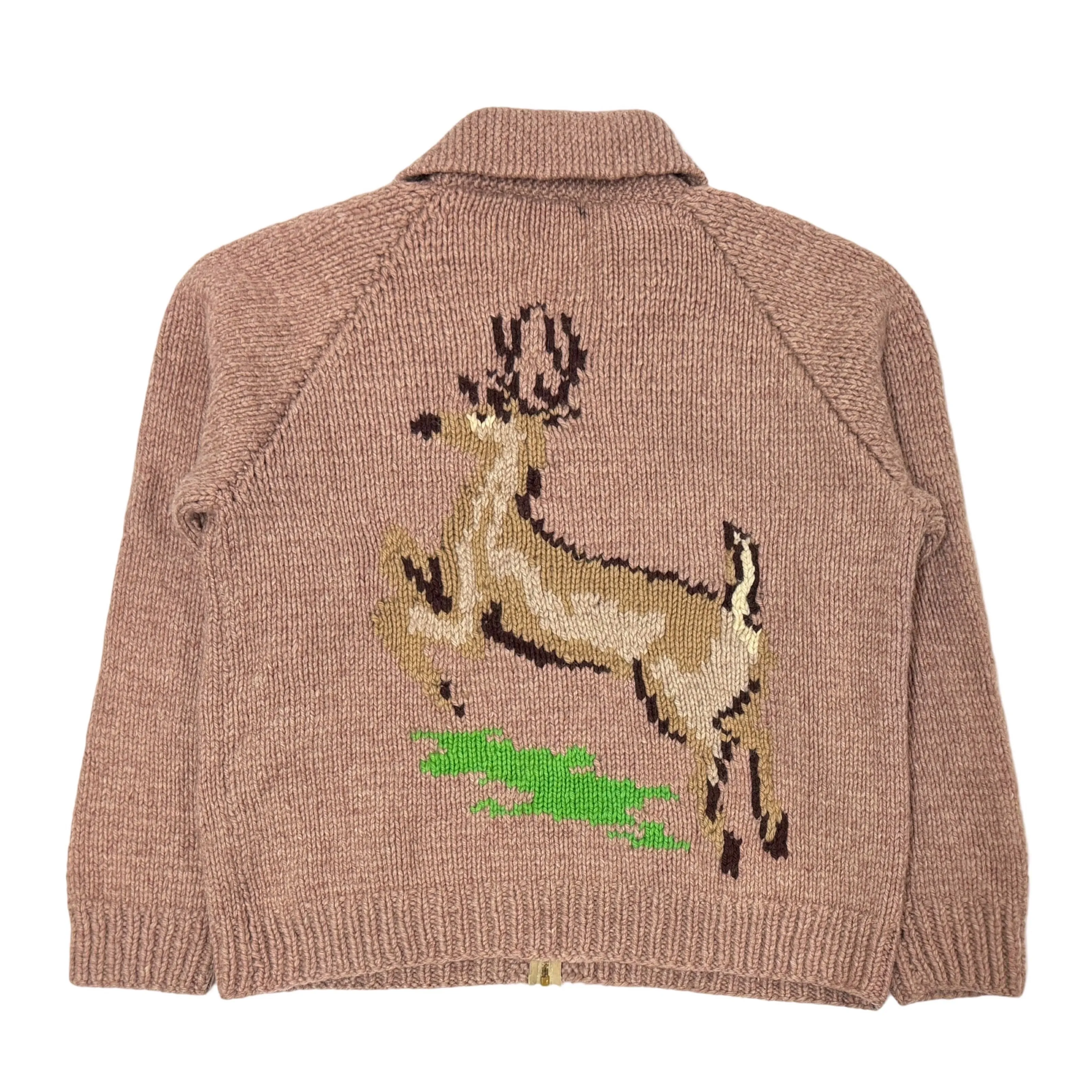 1940’S ELK COWICHAN MADE IN CANADA CROPPED KNIT WOOL ZIP SWEATER JACKET X-LARGE
