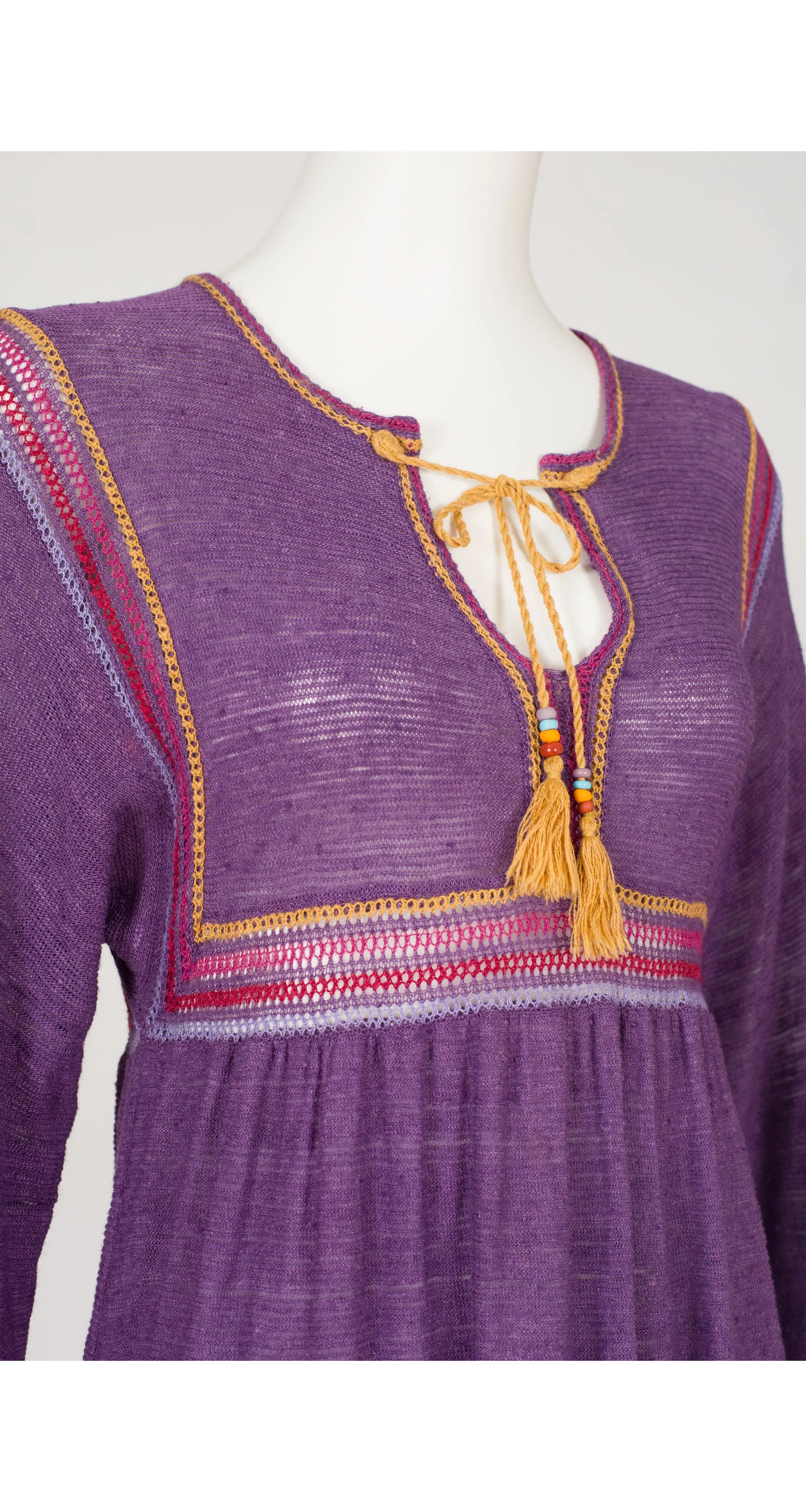 1970s Purple Knit Mini Dress & Head Scarf
