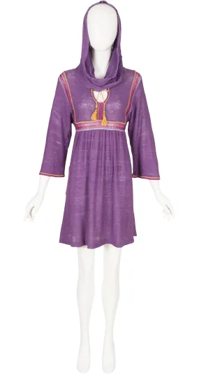 1970s Purple Knit Mini Dress & Head Scarf
