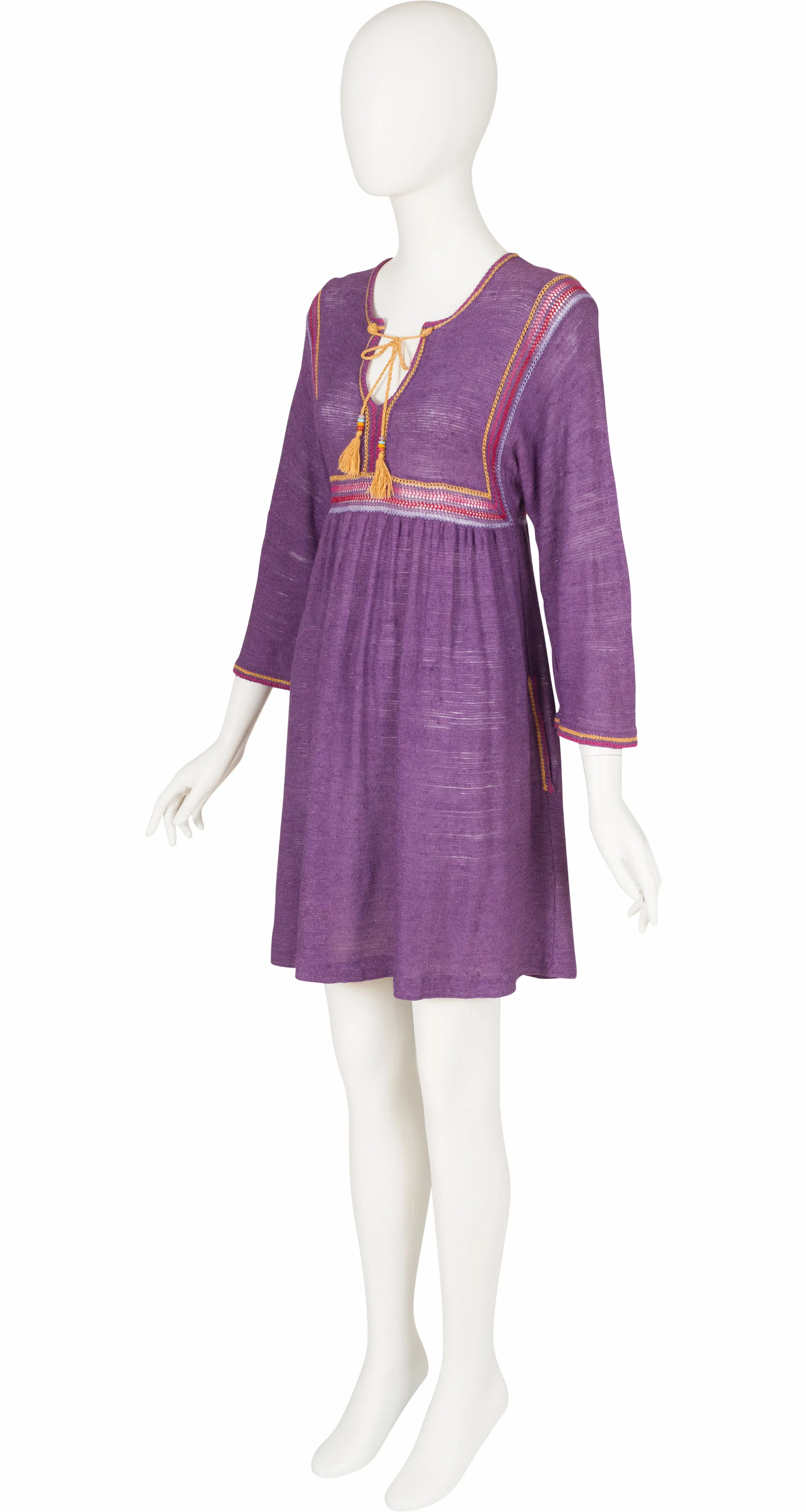 1970s Purple Knit Mini Dress & Head Scarf