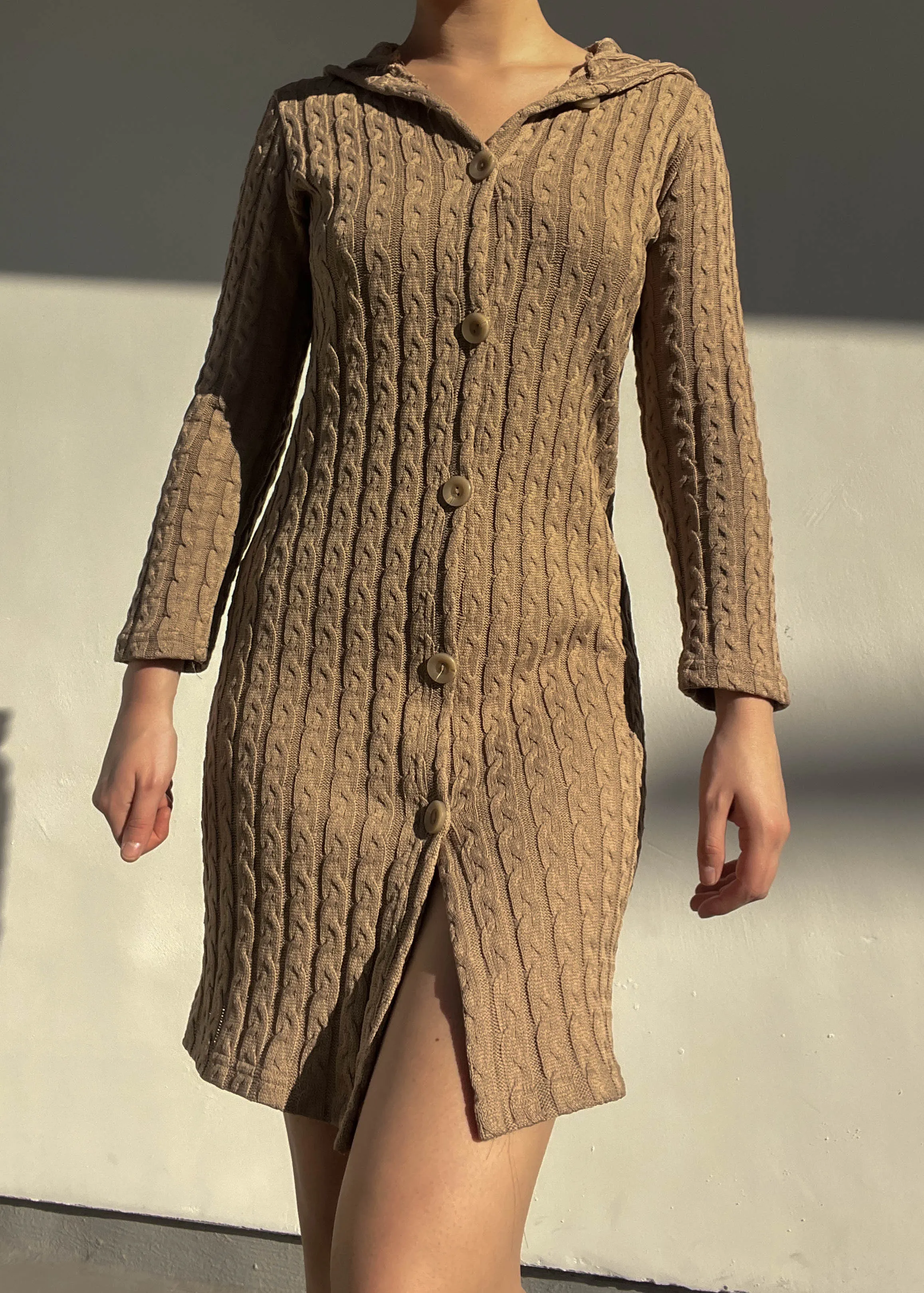 90's Tan Hooded Cardigan (S)