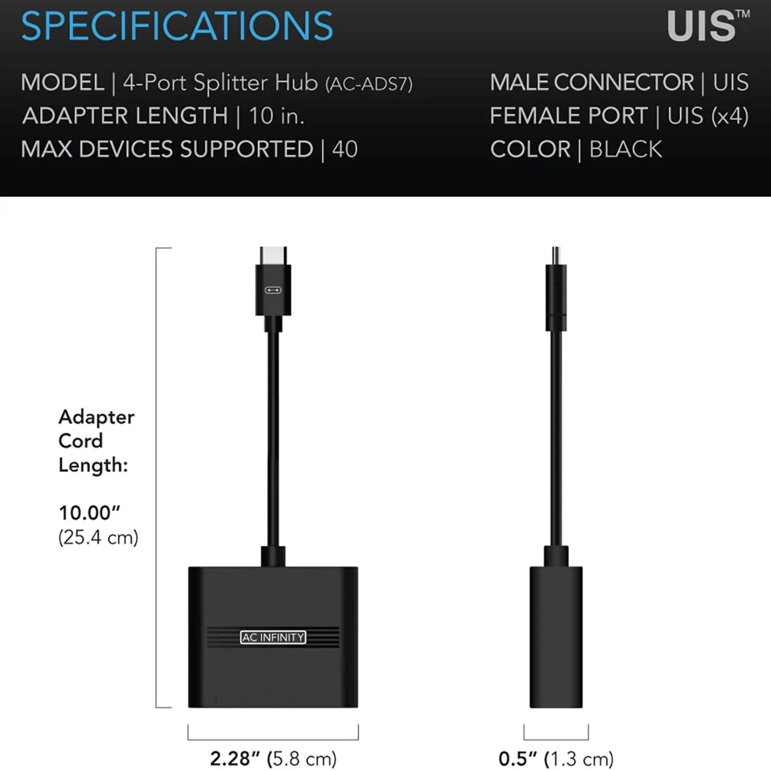 AC Infinity UIS Splitter Hub 4-Port, Adapter Dongle for Shared Programming