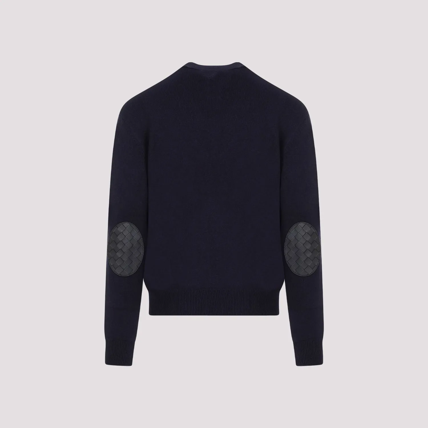 BOTTEGA VENETA Navy Crew-Neck Cashmere Sweater with Elbow Patches and Ribbed Knit Edges for Men