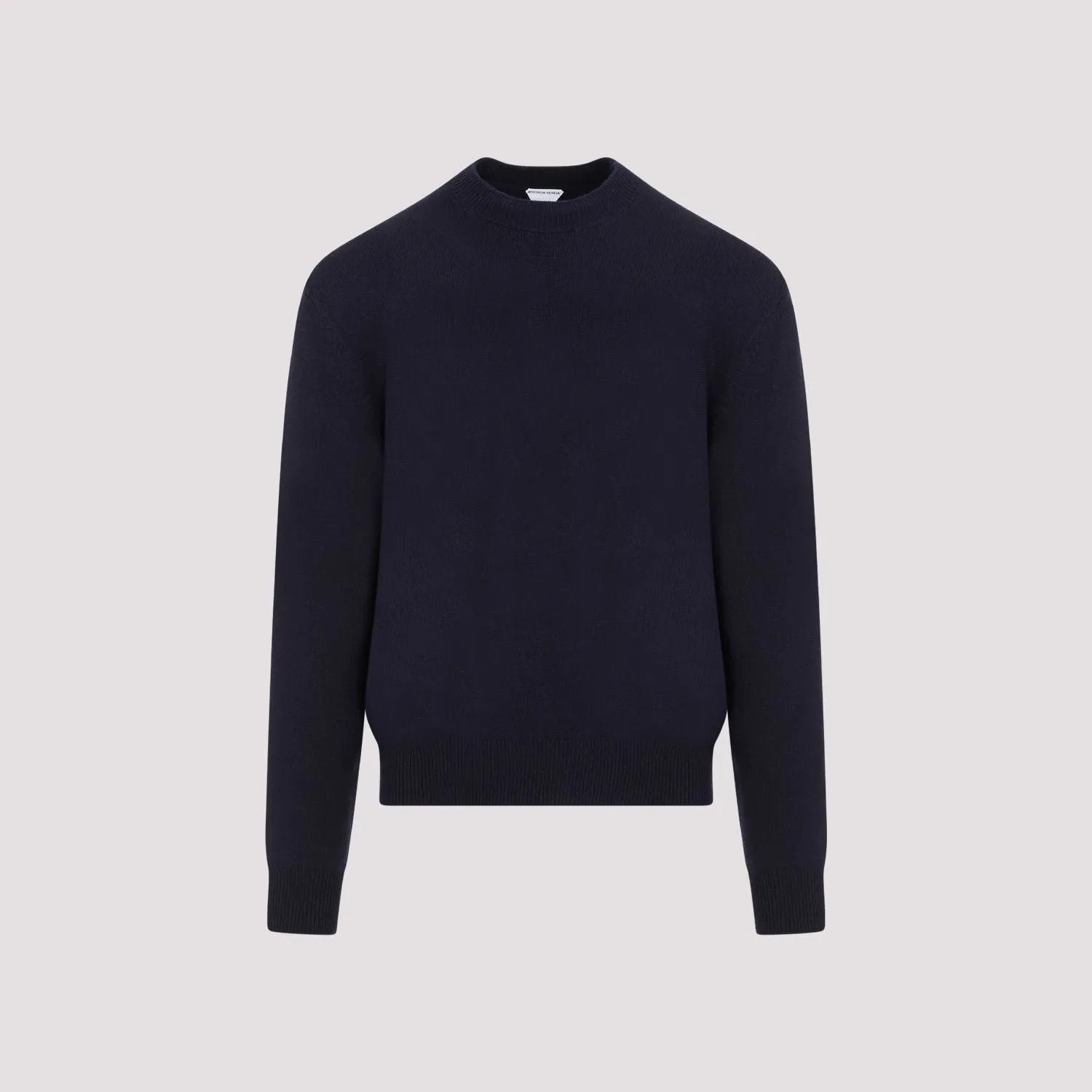 BOTTEGA VENETA Navy Crew-Neck Cashmere Sweater with Elbow Patches and Ribbed Knit Edges for Men