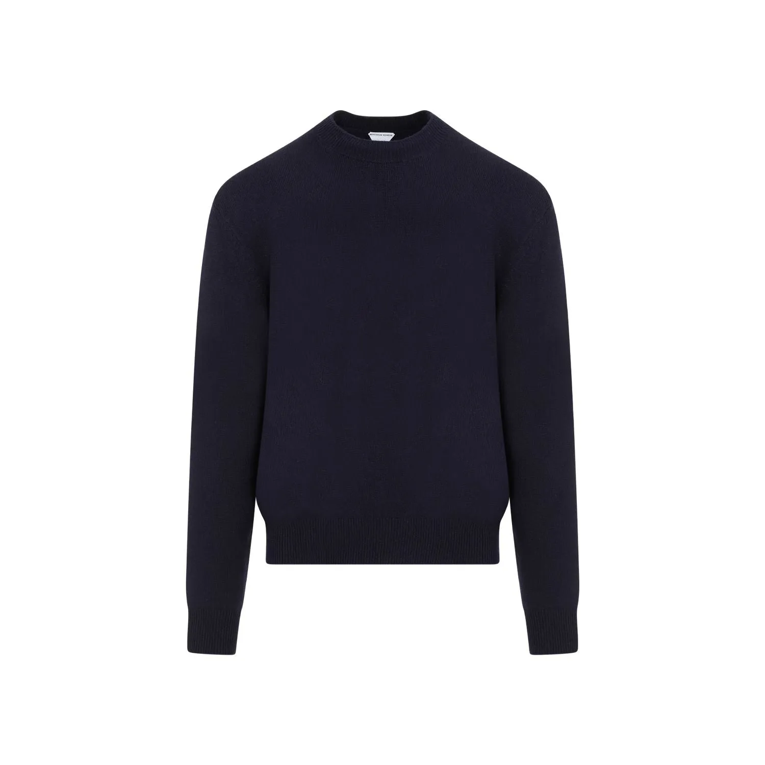 BOTTEGA VENETA Navy Crew-Neck Cashmere Sweater with Elbow Patches and Ribbed Knit Edges for Men