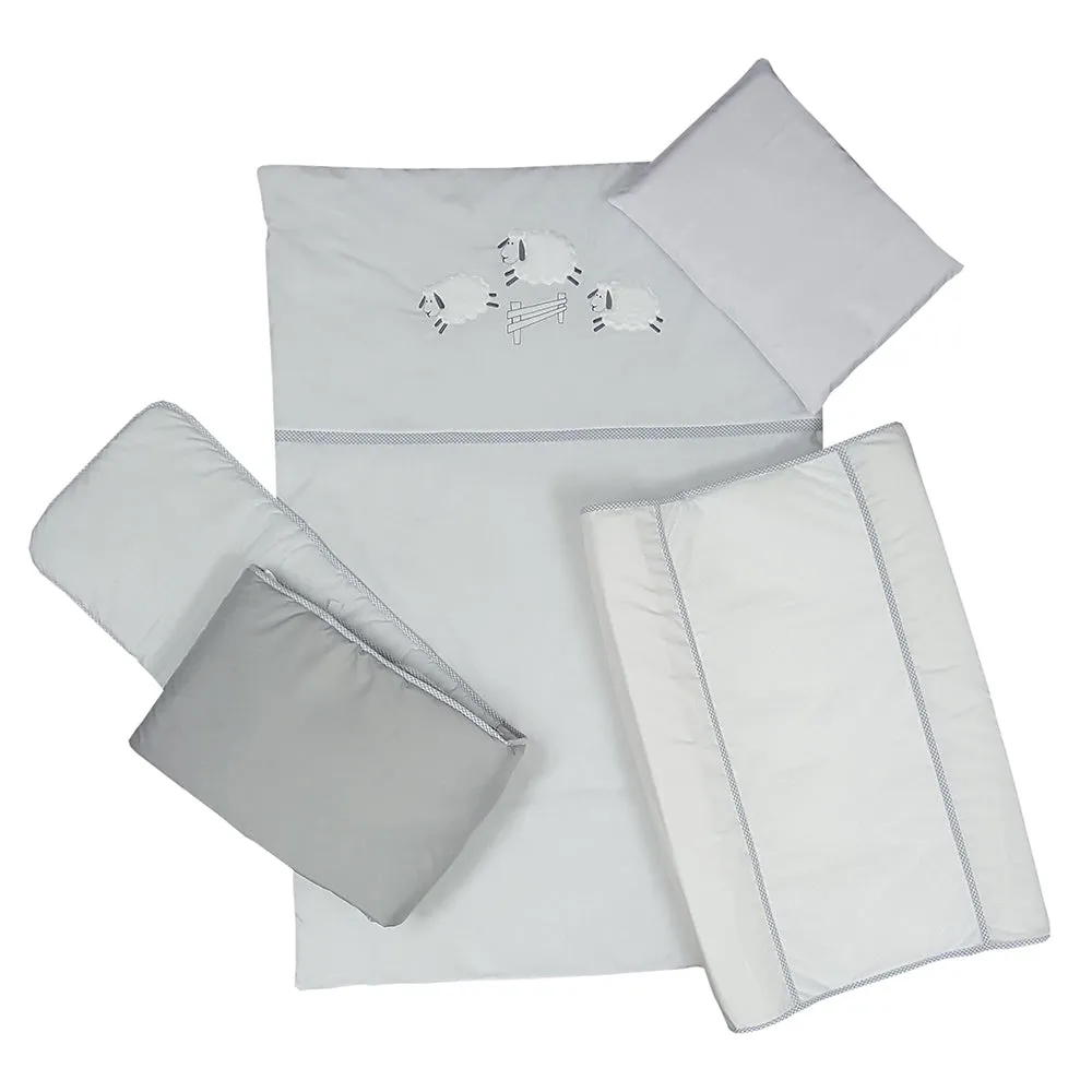 Cabbage Creek 5 Piece Baby Cot Linen Set   - Grey Sheep