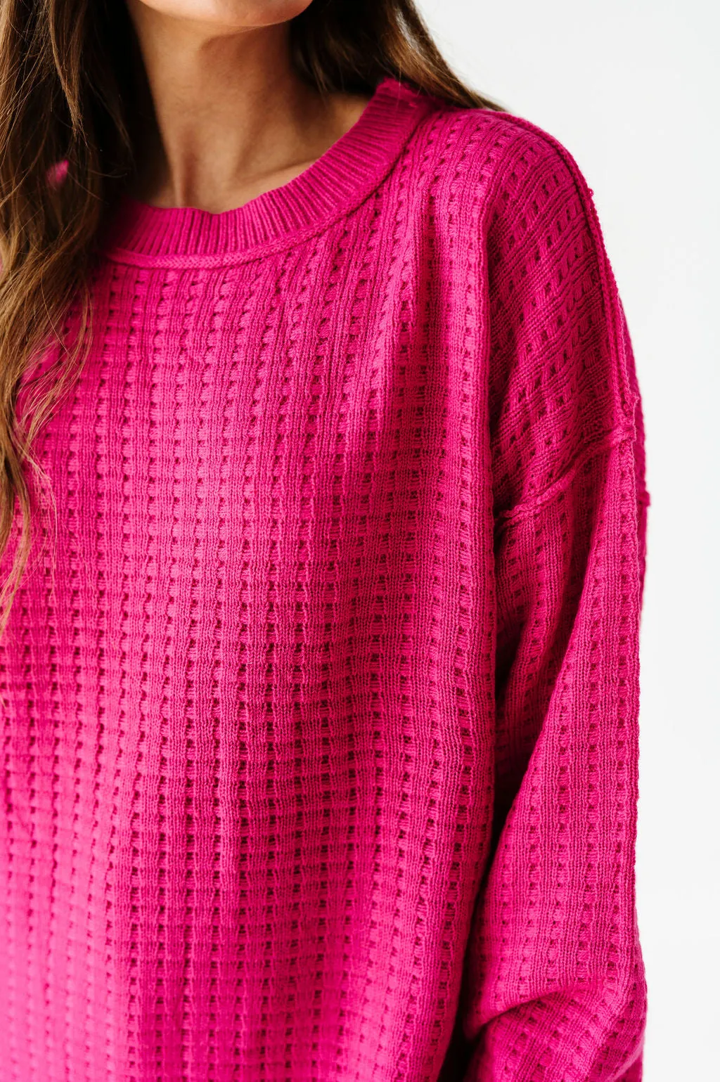 Cam Waffle Knit Sweater in Magenta - Size 2X Left