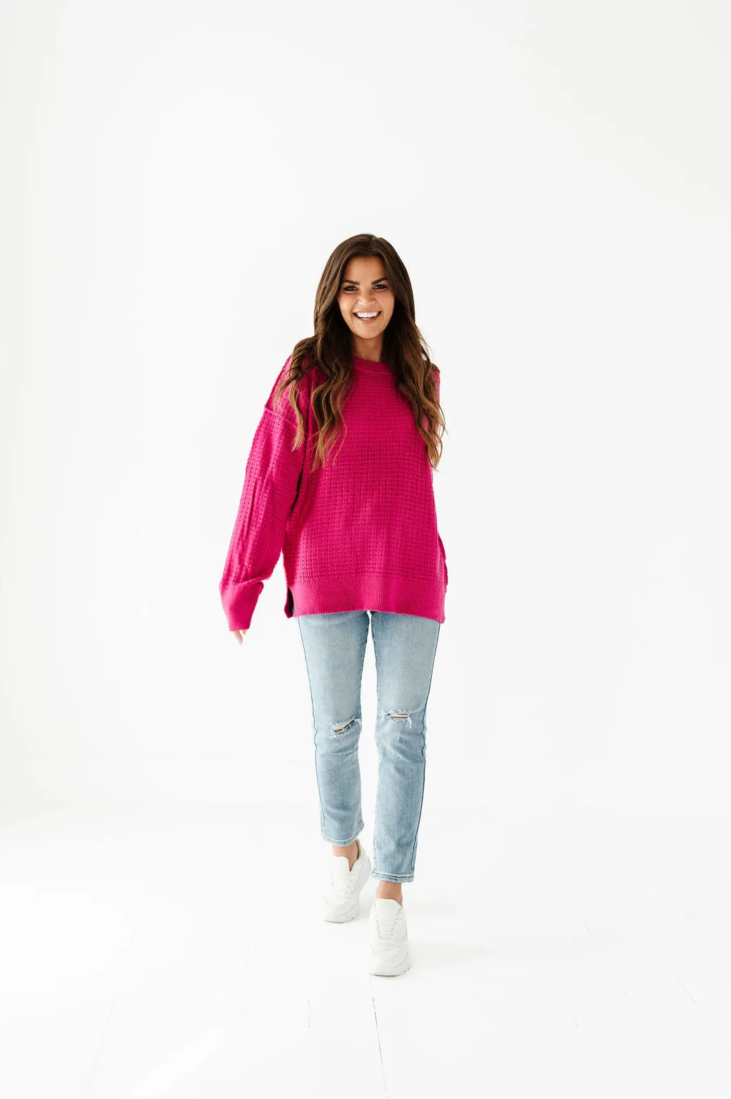 Cam Waffle Knit Sweater in Magenta - Size 2X Left
