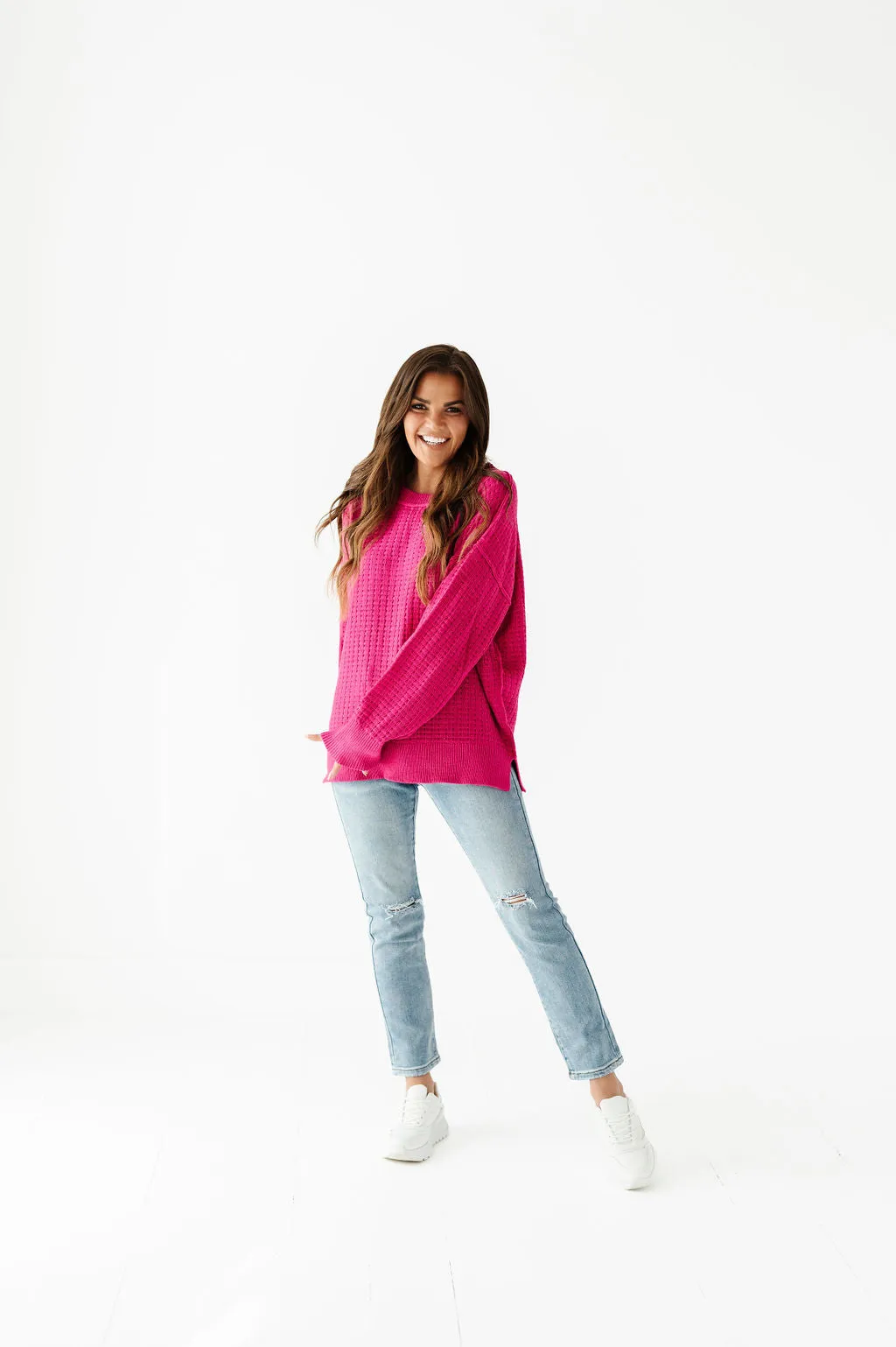 Cam Waffle Knit Sweater in Magenta - Size 2X Left