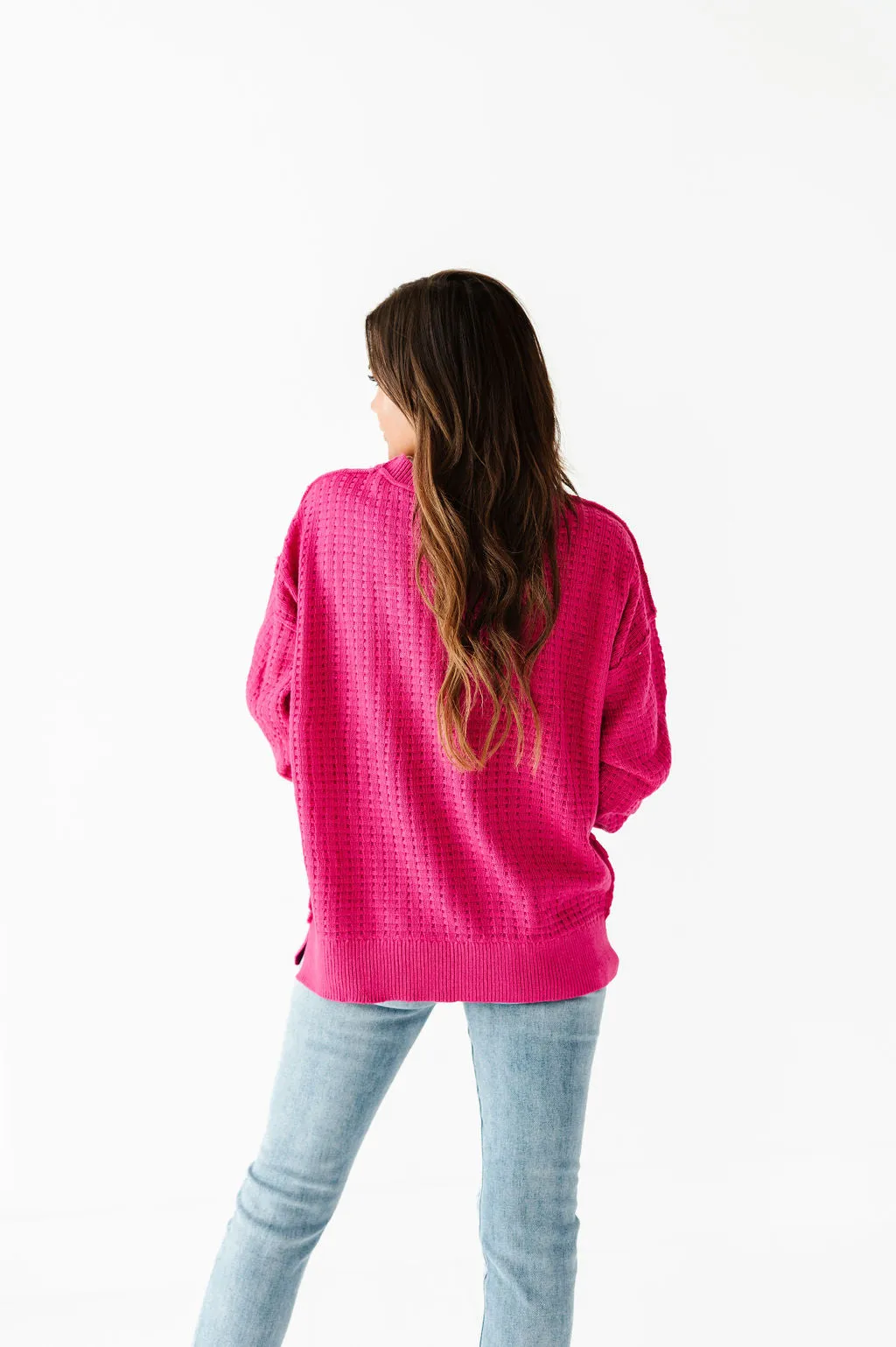 Cam Waffle Knit Sweater in Magenta - Size 2X Left
