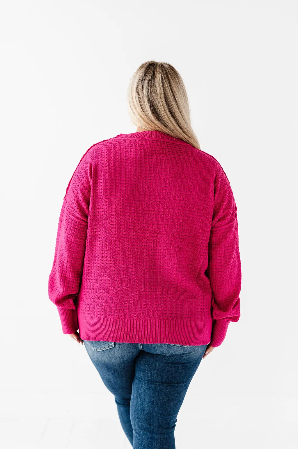 Cam Waffle Knit Sweater in Magenta - Size 2X Left