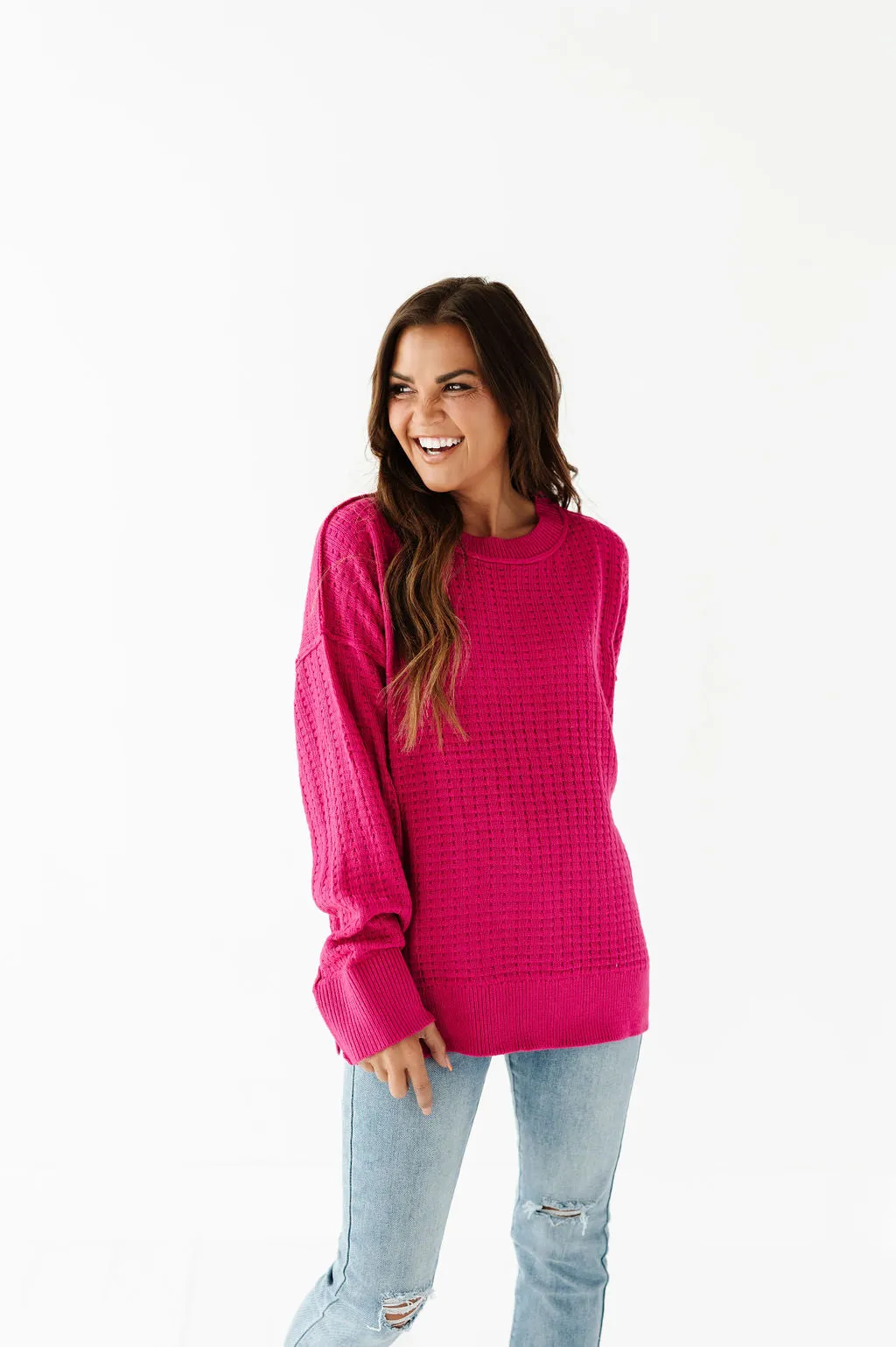 Cam Waffle Knit Sweater in Magenta - Size 2X Left