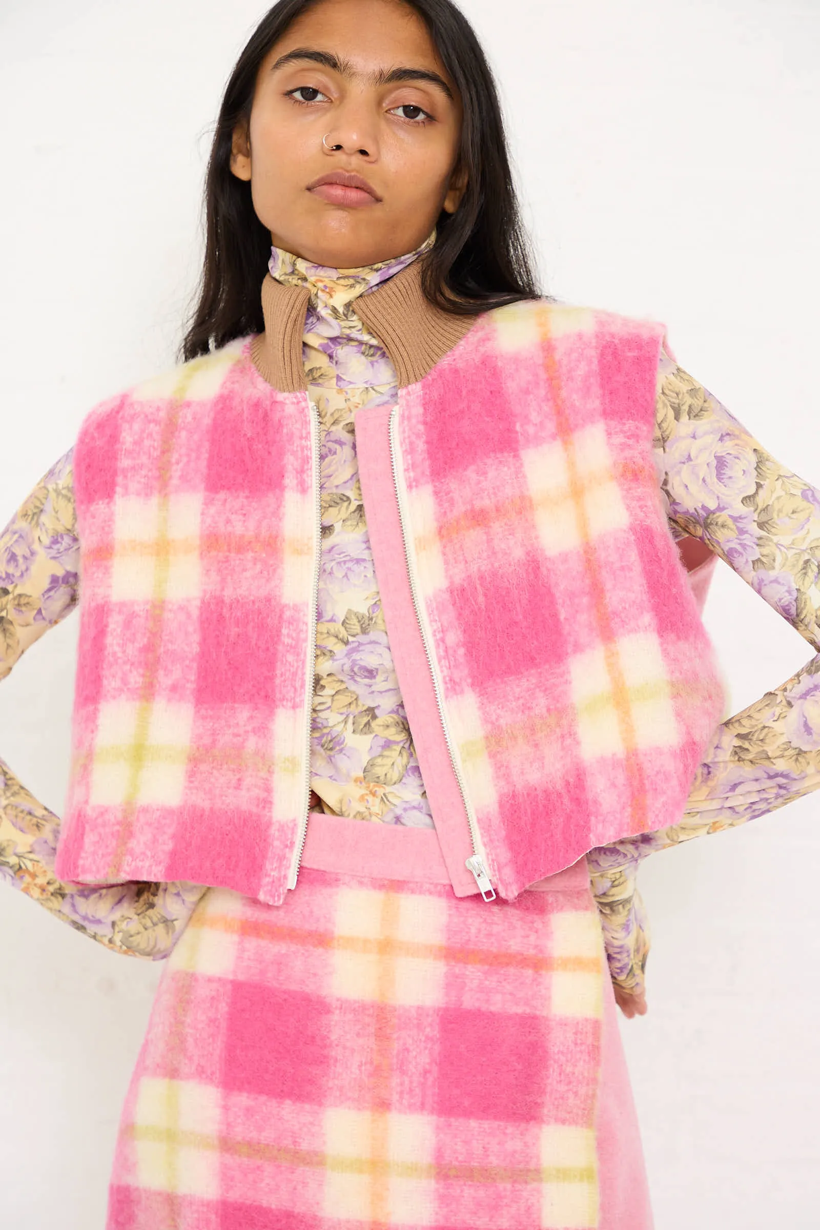 Cool Bomber Jacket in White, Pink and Green Check