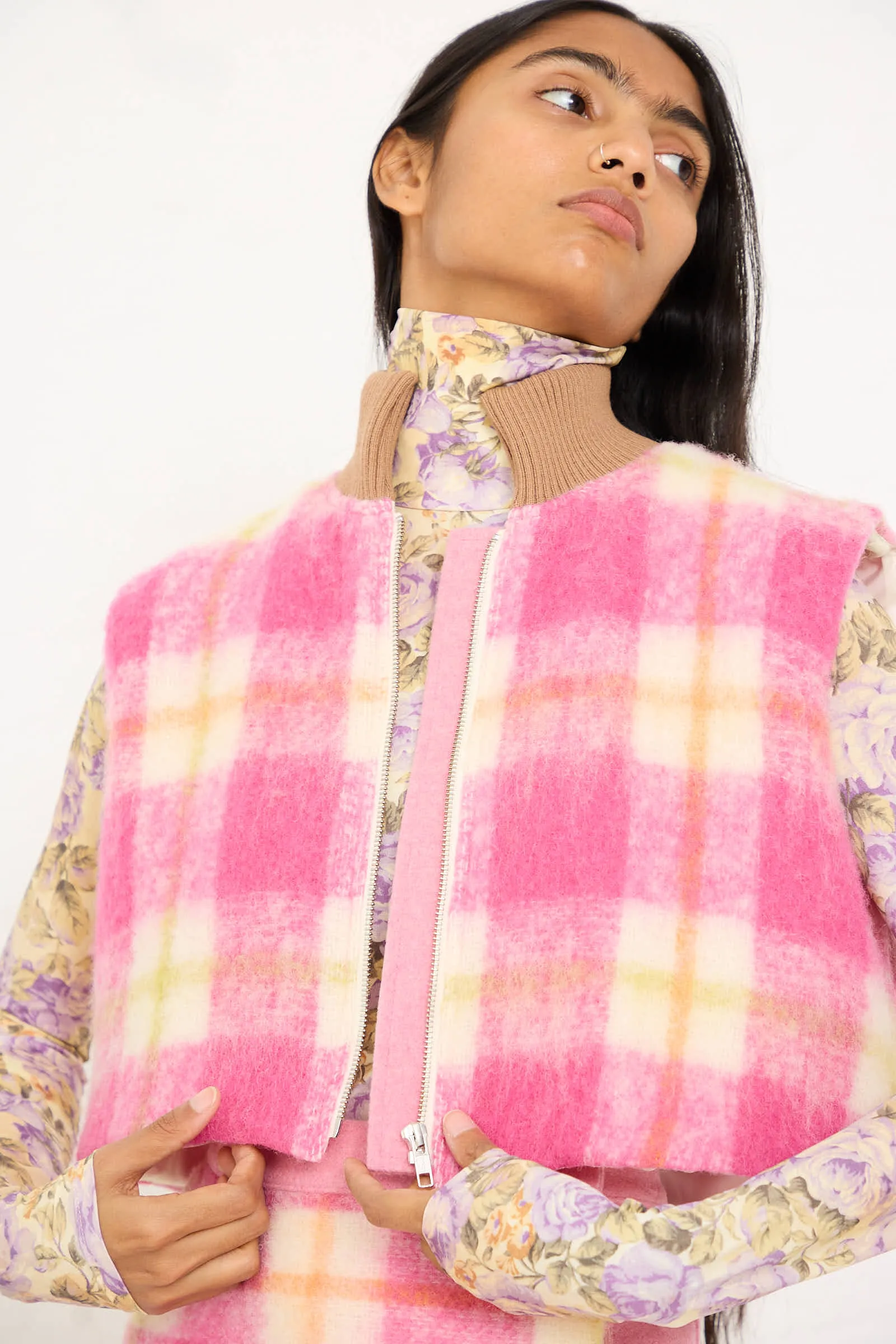 Cool Bomber Jacket in White, Pink and Green Check