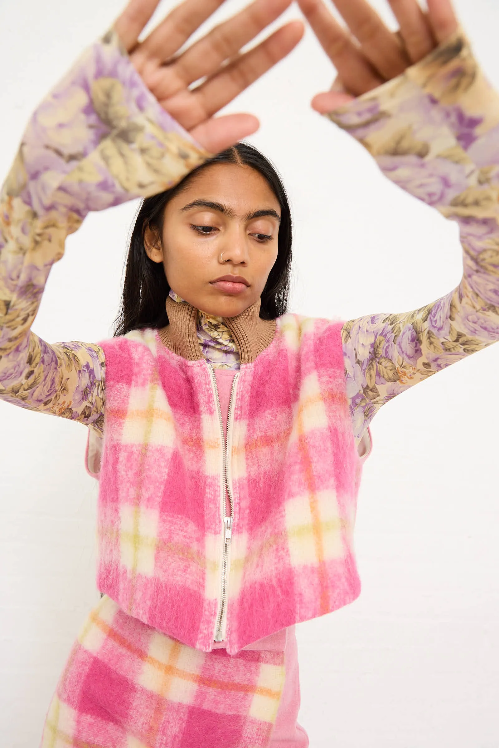 Cool Bomber Jacket in White, Pink and Green Check