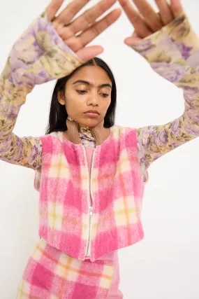 Cool Bomber Jacket in White, Pink and Green Check