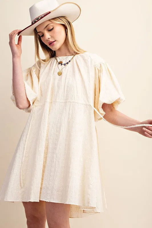 Cream Textured Puff Sleeve Dress