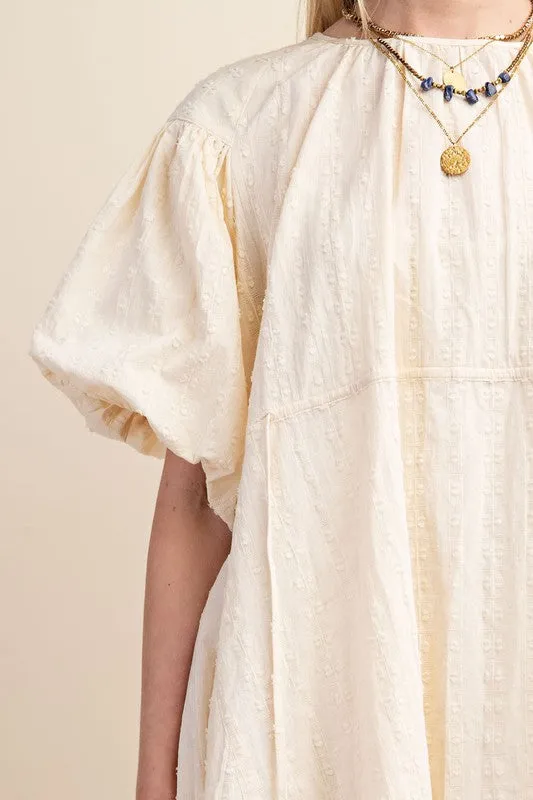 Cream Textured Puff Sleeve Dress