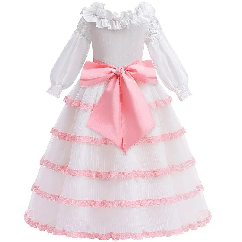 Elegant Lace Girl's Gown Girls' fashionable one shoulder long sleeved dress for countryside outings casual dress for carnival birthdays host's performance attire