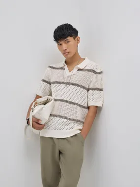 ETA Off-White Striped Knitted Relaxed-Fit Cotton-Blend Sweater