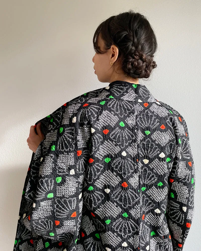 Fan Hankles Black Shibori Haori Kimono Jacket
