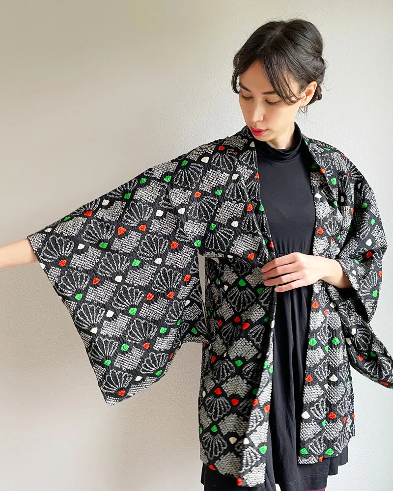 Fan Hankles Black Shibori Haori Kimono Jacket