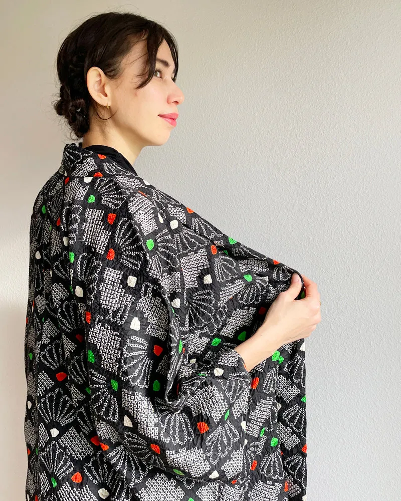 Fan Hankles Black Shibori Haori Kimono Jacket