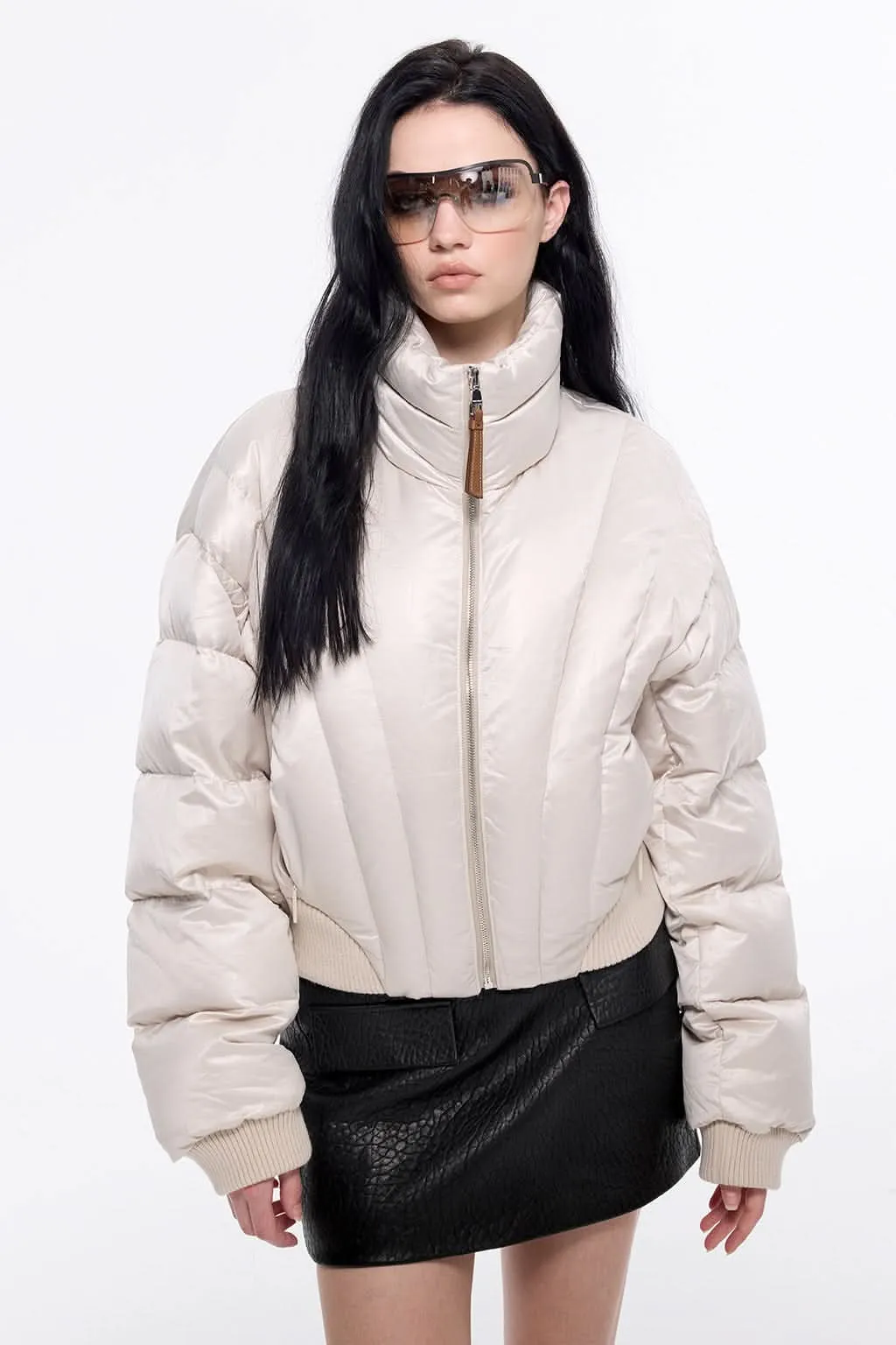 Flannel Neck Puffy Jacket