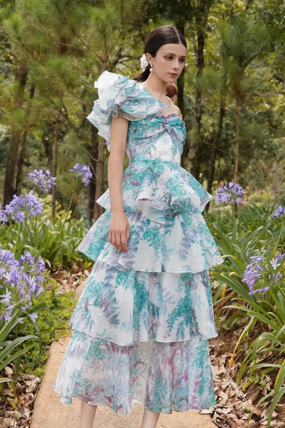 Helwin Fit and Flare Layered Voile Maxi Dress