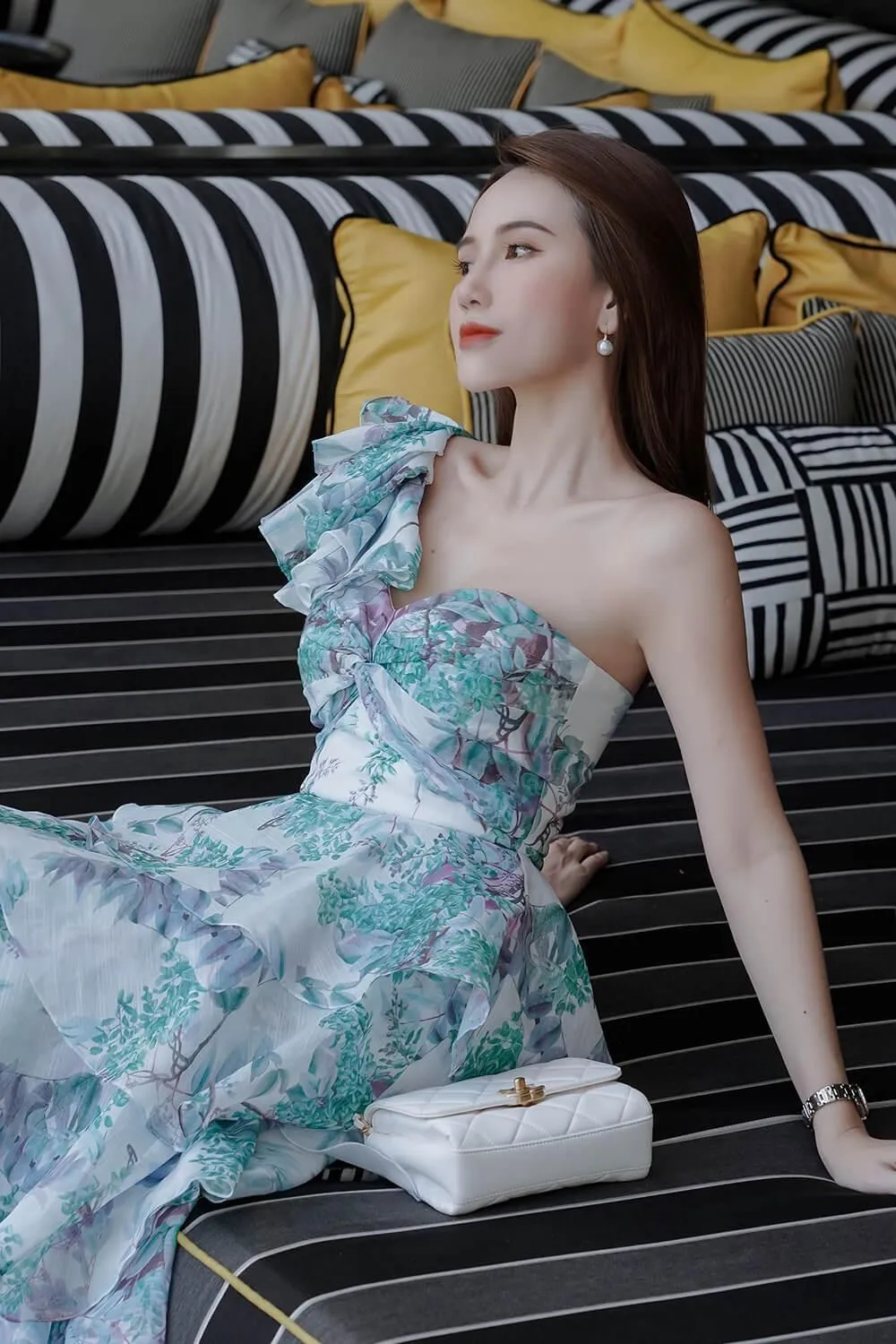 Helwin Fit and Flare Layered Voile Maxi Dress