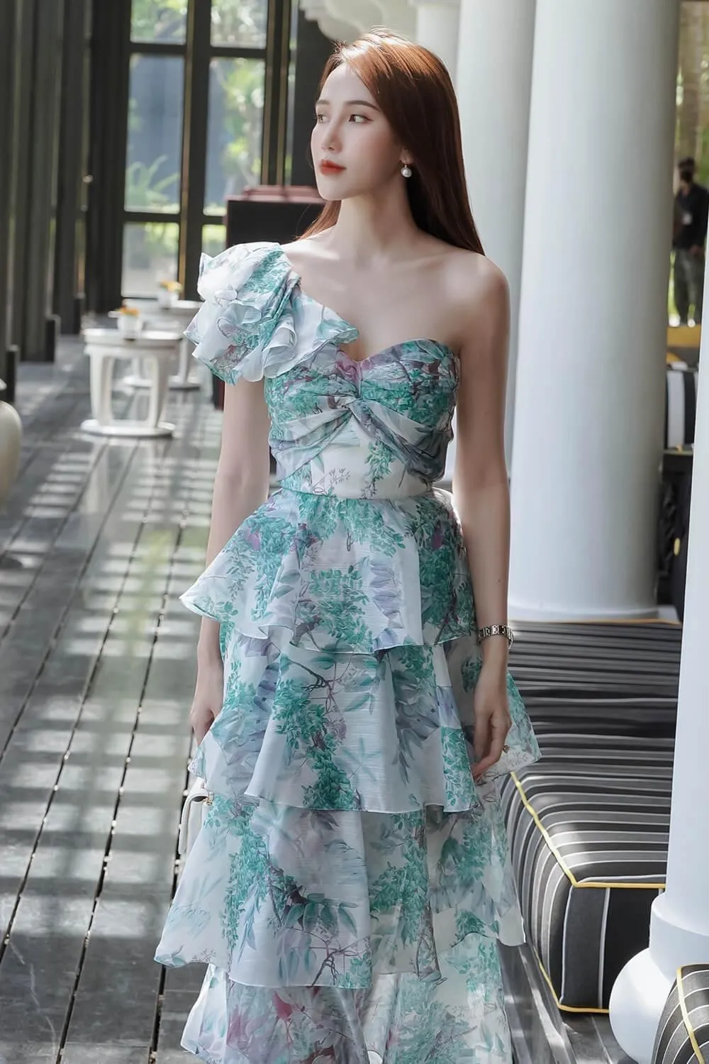 Helwin Fit and Flare Layered Voile Maxi Dress