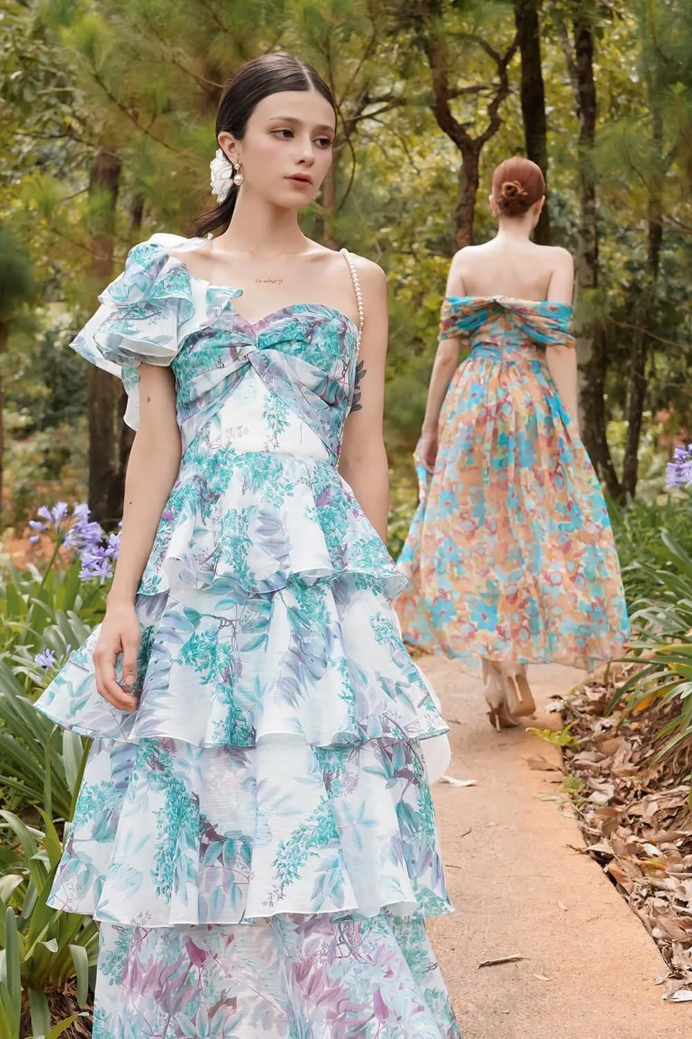 Helwin Fit and Flare Layered Voile Maxi Dress