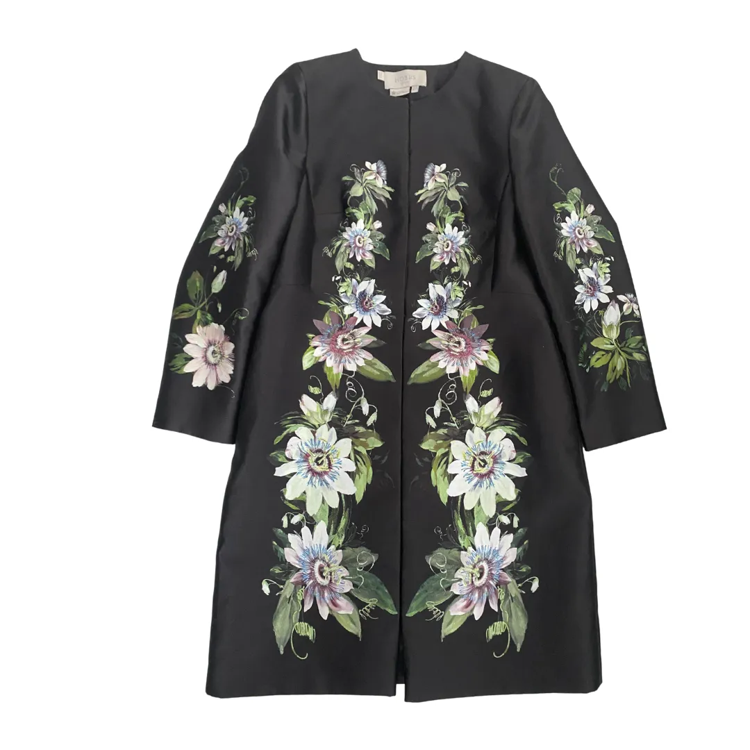 Hobbs Passiflora Coat Palace Collection Black Floral SIZE 12