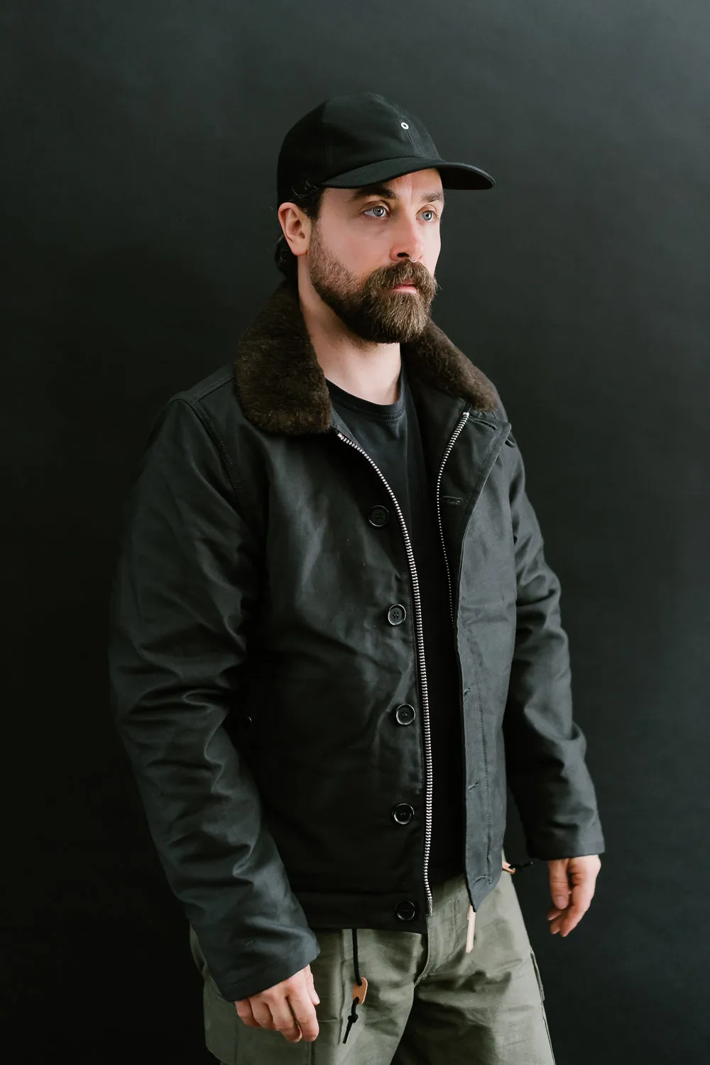 IHM-37-BLK - Oiled Whipcord N1 Deck Jacket - Black