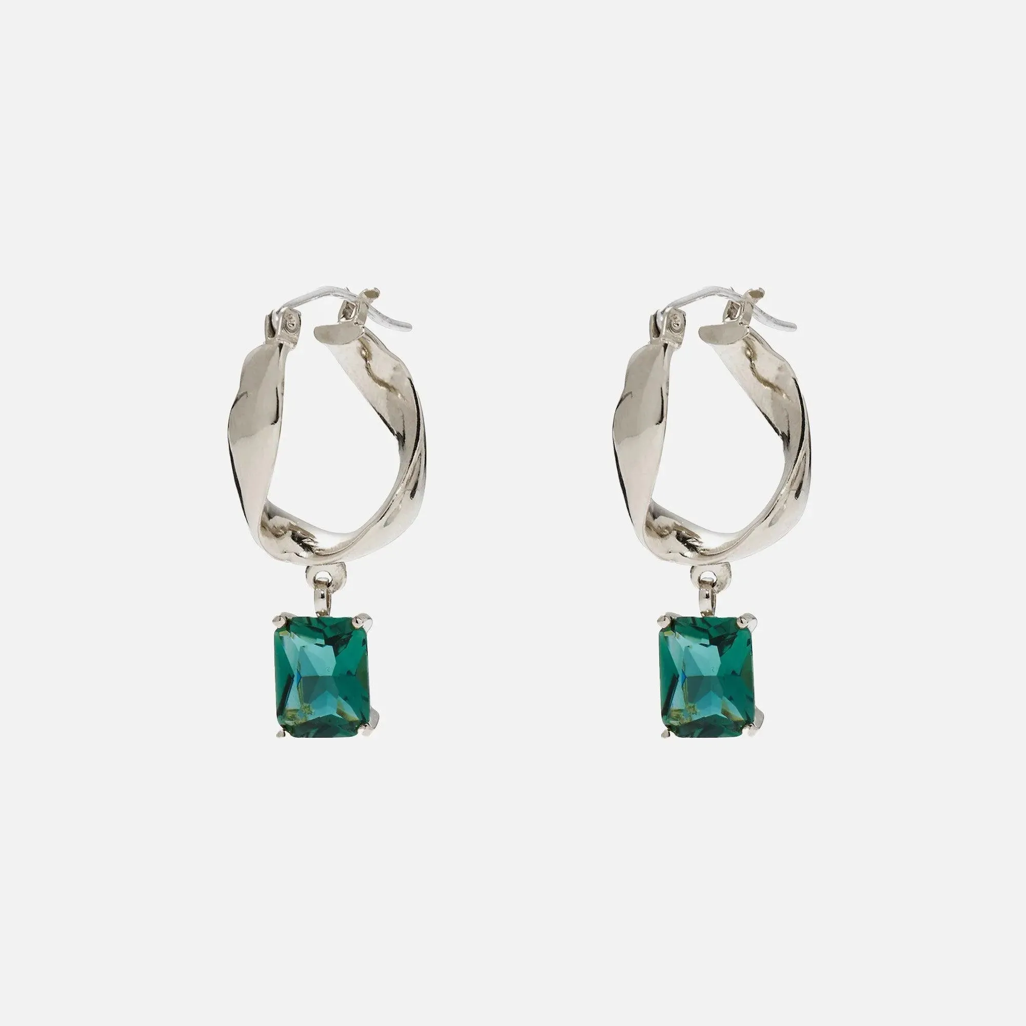 Infinity Hoops with Green Quartz in Silver