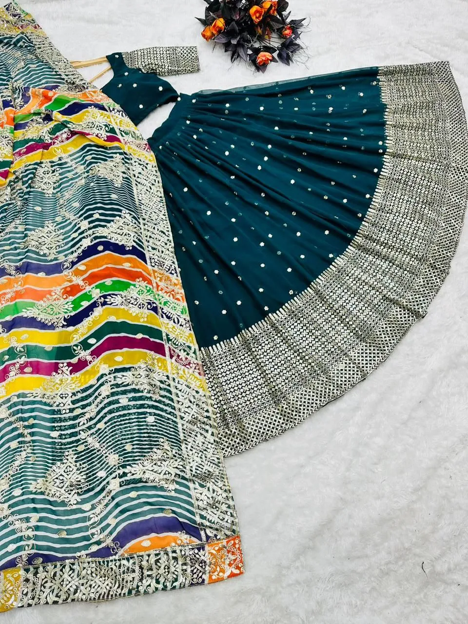 Innovative Green Color Georgette sequence Lehenga Choli