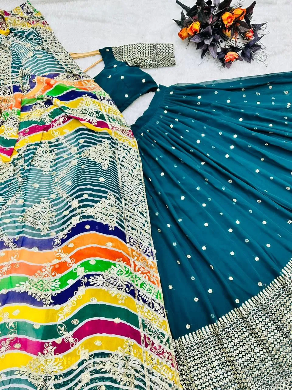 Innovative Green Color Georgette sequence Lehenga Choli