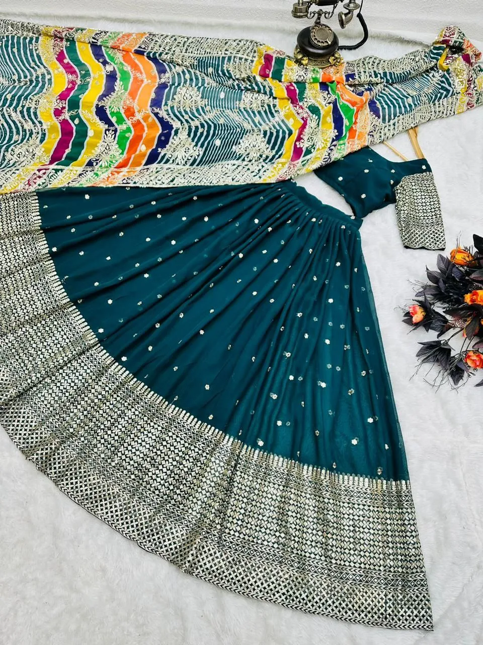 Innovative Green Color Georgette sequence Lehenga Choli