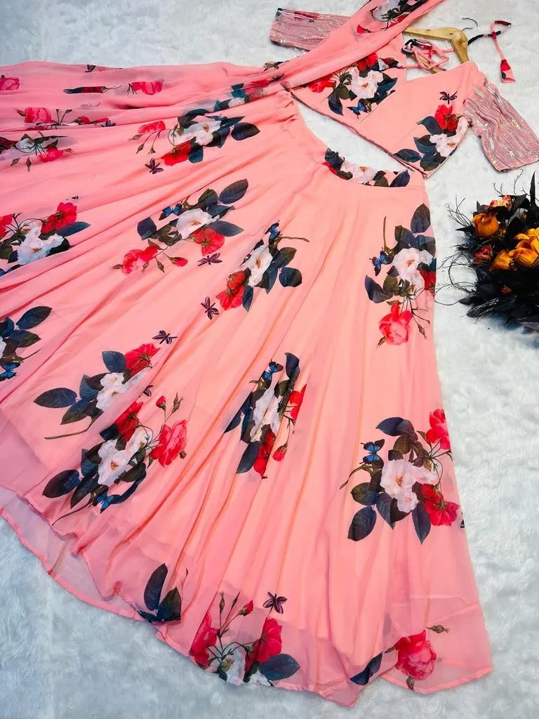 Light Pink Color Floral Printed Designer Lehenga Choli