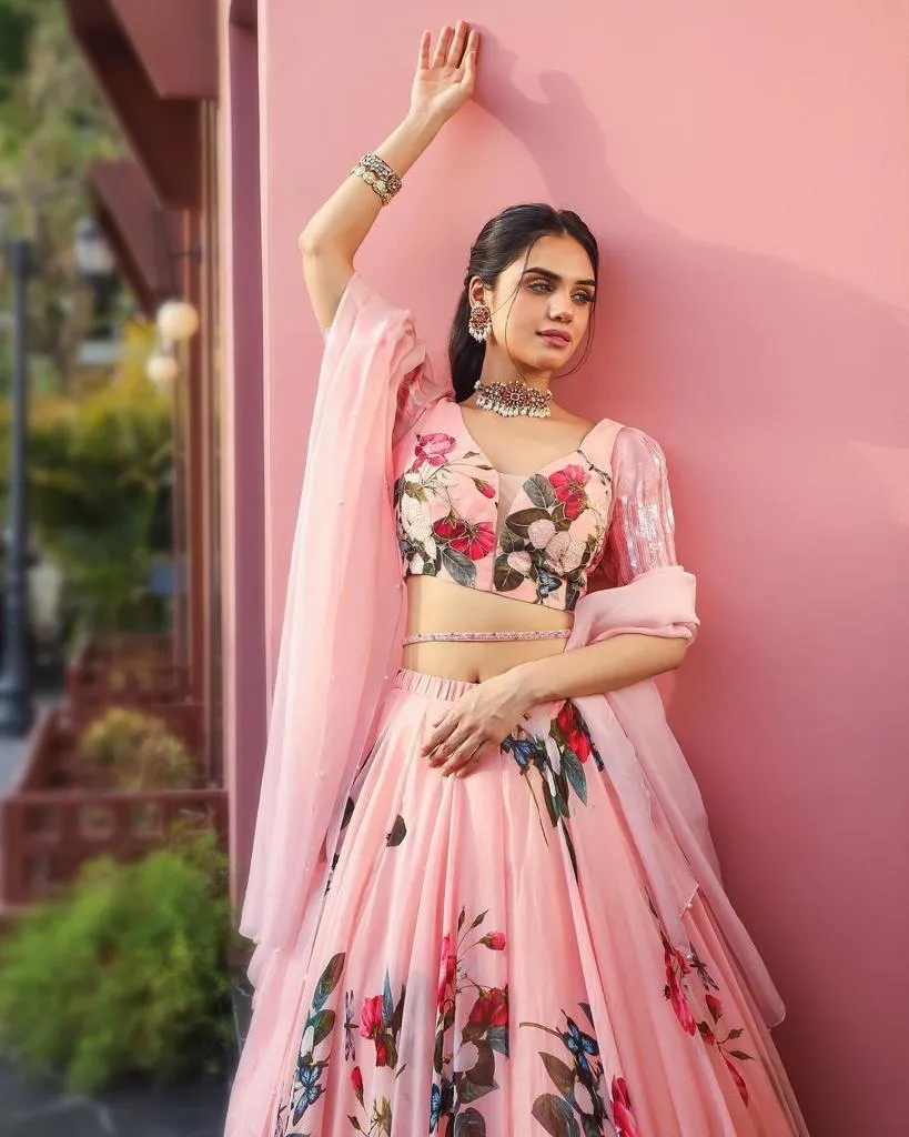 Light Pink Color Floral Printed Designer Lehenga Choli