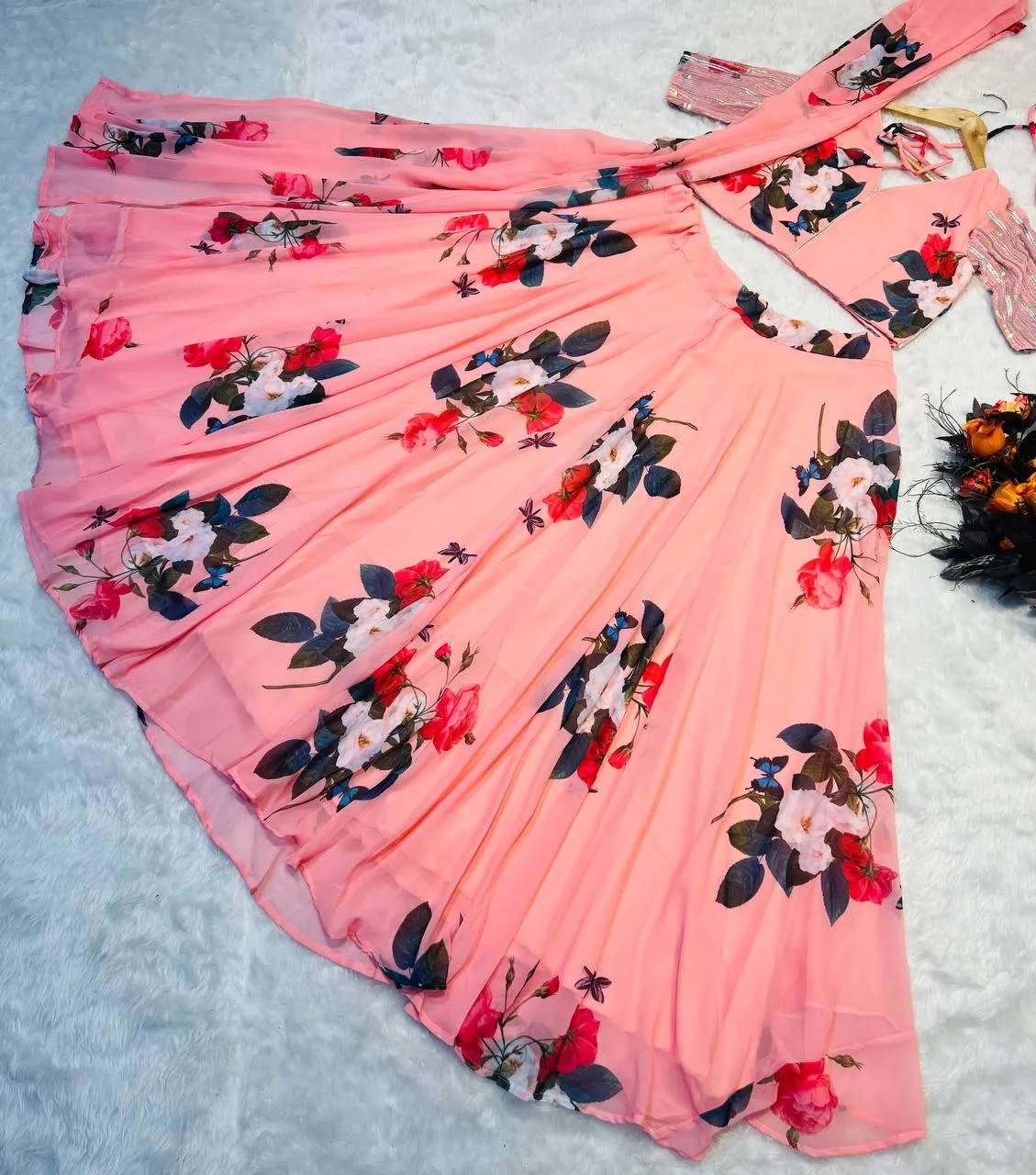 Light Pink Color Floral Printed Designer Lehenga Choli
