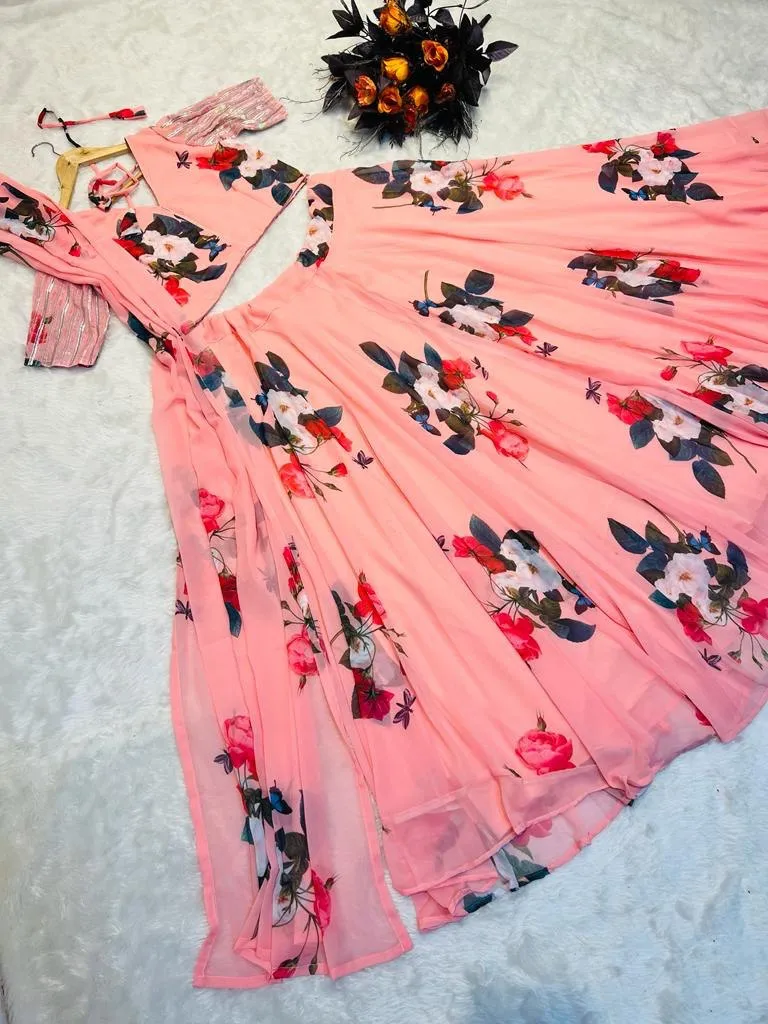 Light Pink Color Floral Printed Designer Lehenga Choli