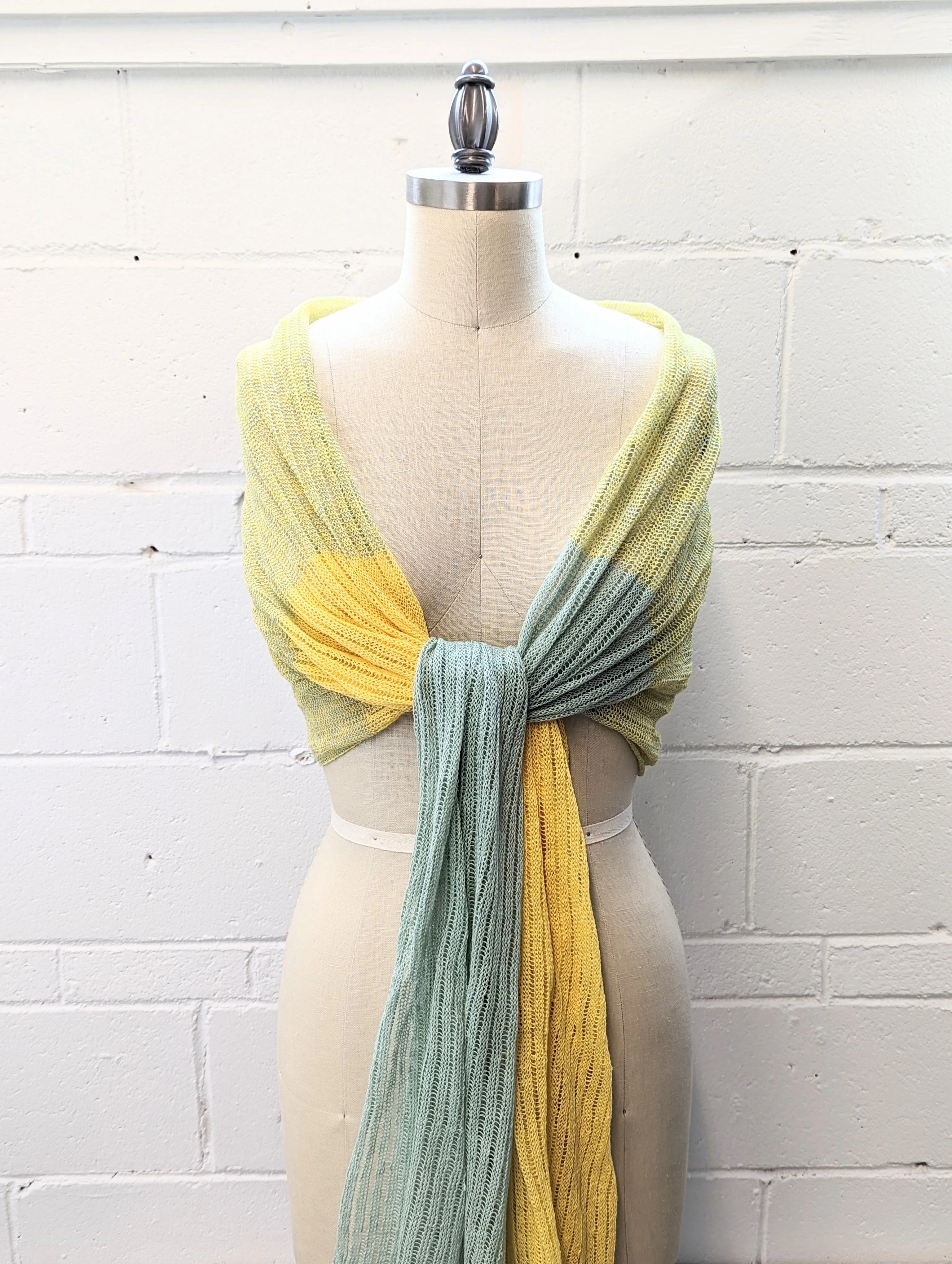 Linen Scarf & Wrap "Yellow/Aquamarine"