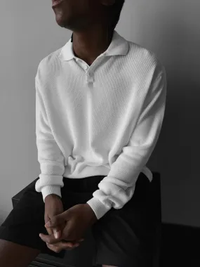 Loose Fit Knit Polo Sweater - Ecru