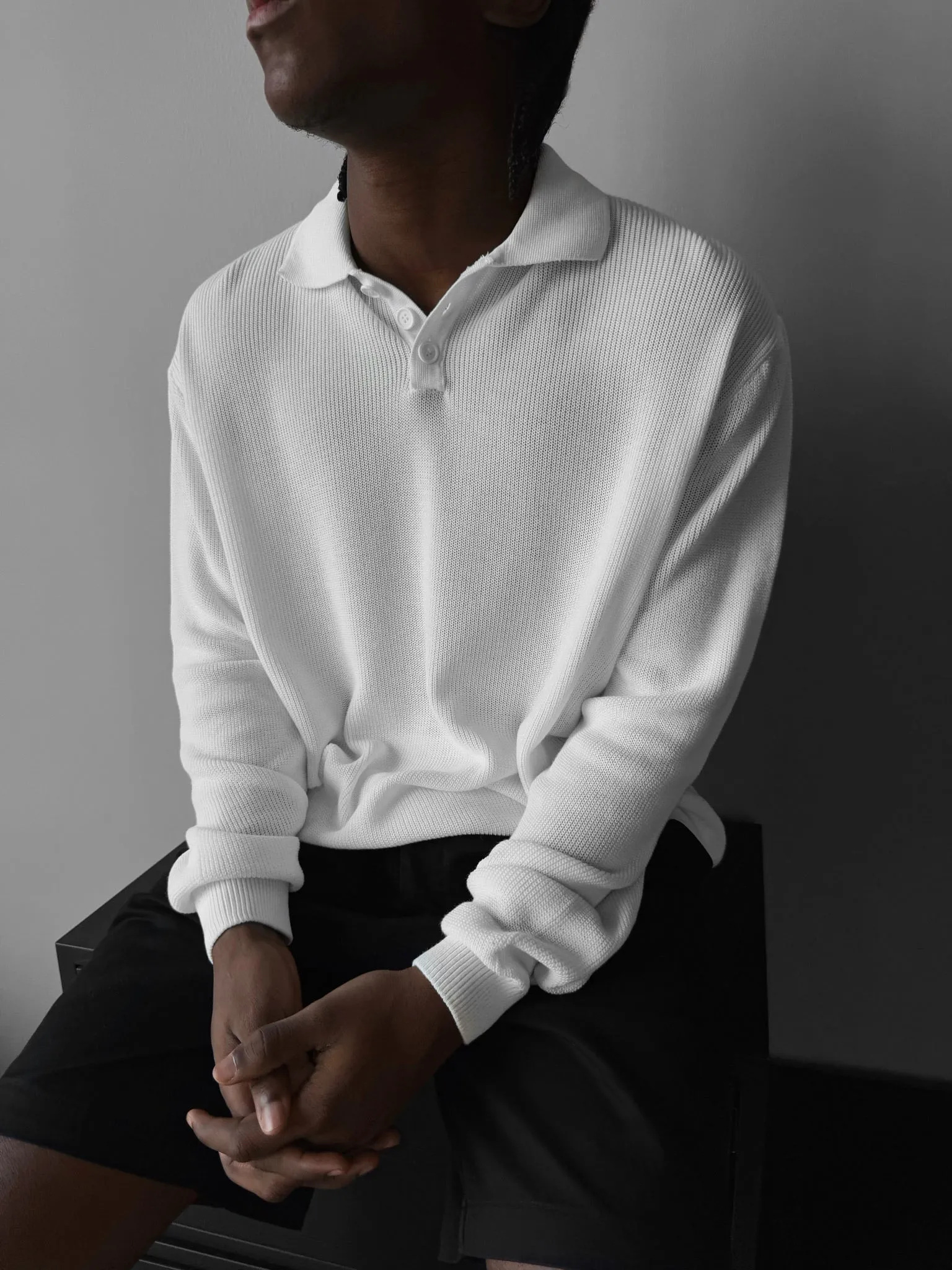 Loose Fit Knit Polo Sweater - Ecru