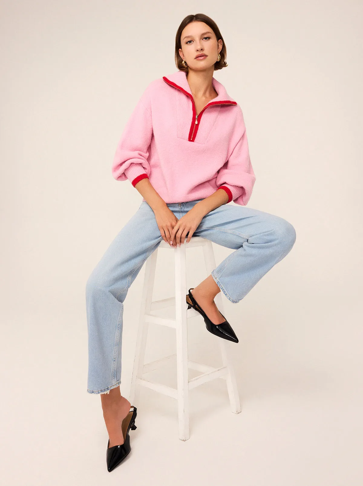 Lorna Pink Alpaca Blend Zip Collar Sweater