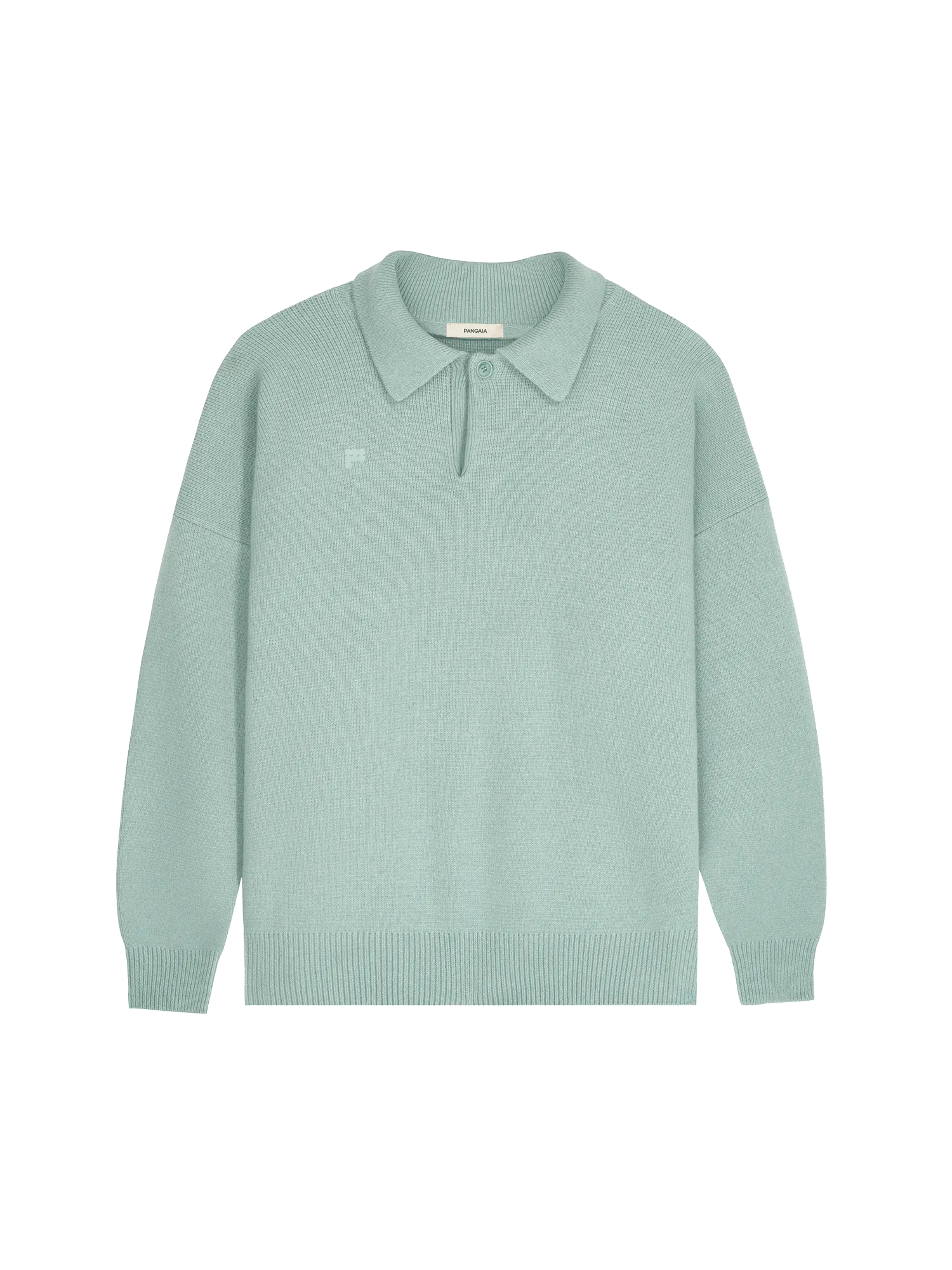 Mens Recycled Cashmere Polo Sweater—eucalyptus blue