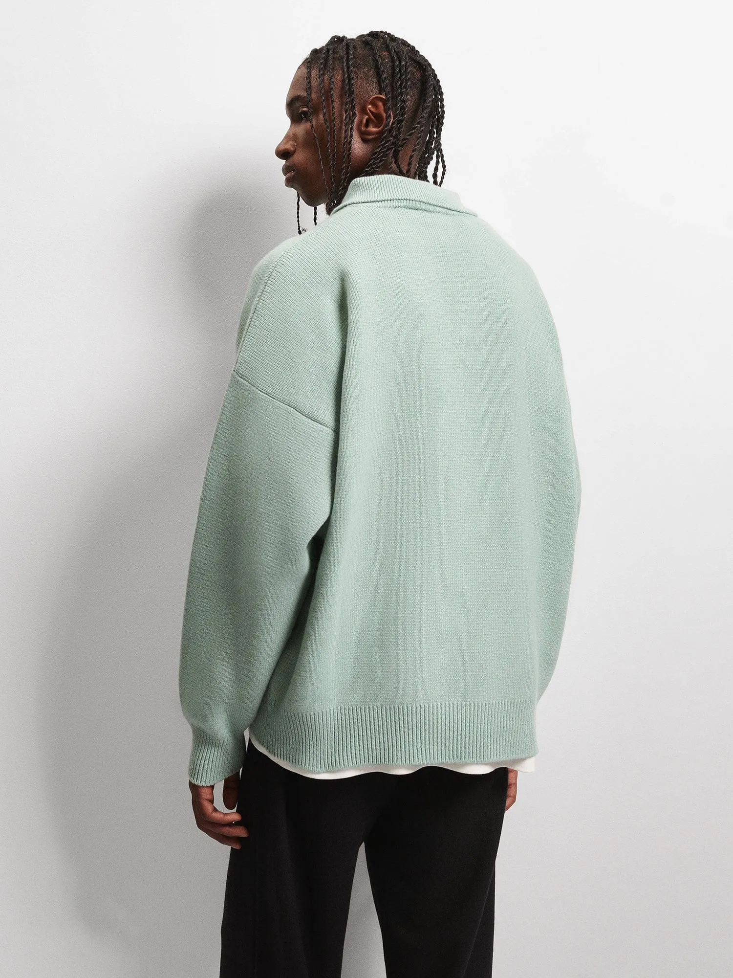 Mens Recycled Cashmere Polo Sweater—eucalyptus blue