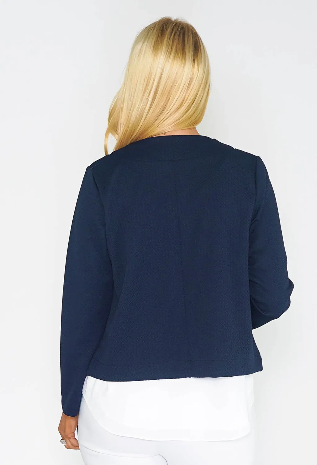 NAVY TEXTURED CROPPED JACKET